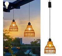 Boho Lampada Sospensione Rattan di Bambù Plafoniera Vintage con Batteria E27 Luce soffitto in Legno Rustica Impermeabile Illuminazione Esterna per Campeggio Giardino Pranzo Corridoio Cucina Lampadario
