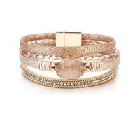 Boho Leather Wrap Bracelets Bohemian Crystal Bracelets Trendy Layered Bracelet with Magnetic Clasp Stackable Jewelry for Women