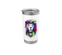 Boho Leone arcobaleno criniera fauna selvatica amante della pace hippie design Bicchiere termico in acciaio inox doppia parete