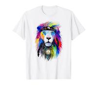 Boho Leone Arcobaleno criniera Fauna Selvatica Amante della Pace Hippie Design Maglietta con Stampa Grafica Economica, Uomo, Bianco, L
