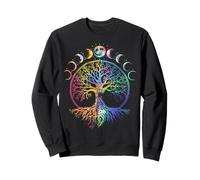 Boho Life Albero Fasi della Luna Vintage Bohemian Rainbow Felpa