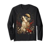Boho Lupo Ulula alla Luna Floreale Mistico Grafico Donne Maglia a Manica