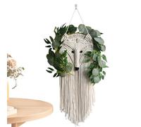 Boho Macrame Wall Decor - Fox Macrame Wall Decor With Fake Plants | Rustic Woven Tassel Decorative Artwork For Gallery Dining Room Cafe Living Room Bedroom Home Dorm Farmhouse Apartment