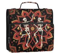 Boho Mandala Fiore e Scheletro Umano 3 Anelli Organizzatore Raccoglitore con Tracolla Impermeabile Zip Portfolio per Scuola/Ufficio Paquete de gestión de documentos