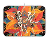 Boho Mandala Fiore e Scheletro Umano Cucina Piano di Lavabo Decor Piatto Tappetino di asciugatura Grande Microfibra Piatto Tappetino di asciugatura 18 x 24