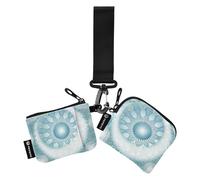 Boho Mandala Flower Pattern Light Blue1 Portafoglio doppio da donna Porta biglietti da visita piccolo porta carte d'identità staccabili con tasca con cerniera per donna 2 confezioni tarjeteros para