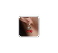 Boho Matrimonio Piccolo Rosso Fragola Orecchini Goccia Oro Piccoli Orecchini Ciliegia Penzolare Semplice Verde Foglia Cerchio Perno Piccolo Dainty Orecchio Polsino Carino Delicato Metà Huggie Donne