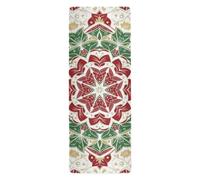 Boho Merry Christmas Mandala verde rosso yoga tappetino da viaggio 1 mm per pavimento stampato, antiscivolo, tappetino da yoga asciugamano antiscivolo con borse 180,3 x 66 cm