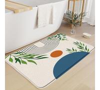 Boho Mid Century Modern Abstract Blue Orange Geometric Arch Green Leaves Minimalist Zerbino Ingresso Confortevole Tappeti Da Bagno Morbido Zerbino Asciugapassi Per Esterno Interno 40X60Cm
