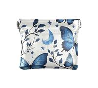 Boho Moon Blue Butterfly - Portamonete da donna, in pelle, portatile, mini portamonete, portamonete, per uomo e donna, da viaggio