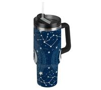 Boho Moon - Bottiglia per acqua a bocca larga, con coperchio a prova di perdite e cannuccia, per acqua, tè freddo o vaso da caffè per caffetteria, 1,18 l, colore: blu