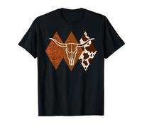 Boho Mucca Cranio Western Country Longhorn Cowgirl Bestiame Texano Maglietta