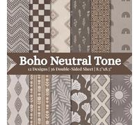 Boho Neutral Tone Scrapbook Paper Craft Pad: 12 Bohemian Designs, 36 Double-Sided Sheets Printed on 8.5"x8.5" Size Paper. Perfect for Decorations, ... Media, Junk Journal, DIY Projects and More!
