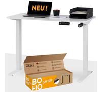 boho office® Scrivania elettrica regolabile in altezza 110 x 60 cm - 4 memorie, montaggio rapido, con piano di appoggio certificato FSC con angoli arrotondati, UDESK bianco/bianco