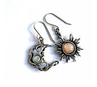 Boho Opal Sun e Moon Droperning Orecchini a pietra lunare Gancio di pietra naturale bohémien per donne ragazze asimmetriche Antiched Celestial Jewelry