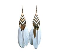 Boho Orecchini lunghi con piume bianche marroni per le donne Orecchini con nappe a foglia etnica Dichiarazione Gioielli di moda Compleanno Anniversario di matrimonio Fidanzamento,Bianco,Taglia unica