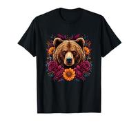 Boho Orso Marrone con Rose E Girasoli Maglietta