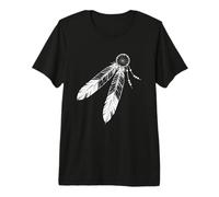Boho Piuma Acchiappasogni Disegno Tribale Piuma Linea Art Maglietta Premium
