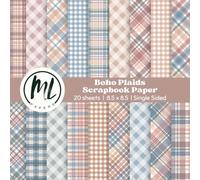 Boho Plaids Scrapbook Paper Pad: Brown and Blue Plaids Craft Paper Pad, Earthy Tones Gingham Paper for DIY Card Making, Junk Journaling, Arts and Crafts Projects for Kids, 8.5 x 8.5 inch