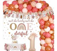 Boho Rainbow Decorazioni per il primo compleanno per ragazza, Isn't She Lovely Isn't She Onederful Sfondo Cake Topper Albicocca Rosa Palloncino Ghirlanda Arco Kit Seggiolone Banner Foto Banner Numero