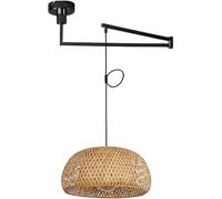 Boho Rattan Adjustable Swing Arm Pendant Lighting Kitchen Island Hand Woven Bamboo Hanging Lamp Industrial Light Fixture Wicker Coastal Chandelier for Dining Room Bedroom