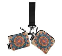 Boho Retro Mandala Pavone Modello Portamonete da Donna Custodie per Carte Sottile Piatto Carta di Identità Protettiva con Cinturino da Polso per Le Signore 2 Pz billeteras para