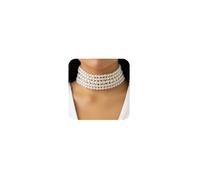 Boho Round Imitation Pearl Choker Necklace Multi Strands Vintage Choker Bridal Wedding Crystal Jewelry for Women and Girls