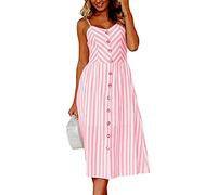 Boho Sexy Abito Floreale Estate Vintage Casual Female Beach Dress Midi Button Backless Polka DOT Striped Women Dress-TS8005-PK, M