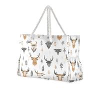 Boho Simple Style West Highlander Cow Sandproof Sandproof Outdoor Tote con tasche laterali Grandi borse da spiaggia con portabicchieri sul lato
