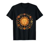 Boho Spiritual Sun Bohemian con Ghirlanda Floreale Arte Maglietta
