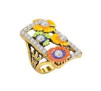 Boho Square Flower Green Enamel Statement Band Anelli per le donne Chunky | Le brillanti pietre di zirconia cubica catturano splendidamente la luce per aggiungere eleganza istantanea e senza tempo per