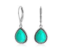 Boho Stile Occidentale Blu Stabilizzato Turchese Semi Prezioso A Forma Di Pera A Goccia Leva Indietro Orecchini A Goccia Per Le Donne Adolescenti Ossidato .925 Sterling Silver