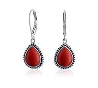 Boho Stile Occidentale Rosso Scuro Borgogna Stabilizzato Turchese Semi Prezioso A Forma Di Pera Teardrop Leva Indietro Orecchini A Goccia Per Le Donne Teen Ossidato .925 Sterling Silver