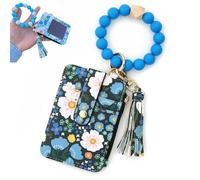 Boho Style Beaded Tassel Keychain Wallet, Women's Boho Beaded Wallet Keychain with Flower Pattern (Dark Blue)