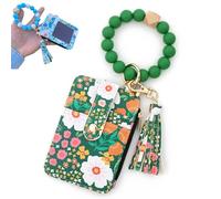 Boho Style Beaded Tassel Keychain Wallet, Women's Boho Beaded Wallet Keychain with Flower Pattern (Green)