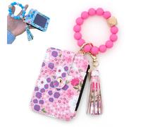 Boho Style Beaded Tassel Keychain Wallet, Women's Boho Beaded Wallet Keychain with Flower Pattern (Rose Red)