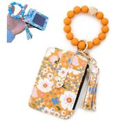 Boho Style Beaded Tassel Keychain Wallet, Women's Boho Beaded Wallet Keychain with Flower Pattern (Yellow)