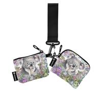 Boho Style Fiore Floreale Bianco Koala Portamonete da donna Porta Carte di Credito Carino Moda Portafoglio Organizer con Tasca con Cerniera per Lavoro Viaggi 2 Confezioni Tarjetas de credito para