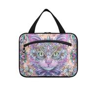 Boho Style Fiore Gatto Viola Appeso Grande Borsa Da Toilette Appeso con Gancio, Designer Unisex Snack Bag per Accessori Da Viaggio Palestra Bolsos para Hombre L