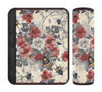 Boho Style Flower Floral Red Bees 2 Pack seggiolino auto Strap Covers Protegge il collo e le spalle per Van funda para cinturón de carro