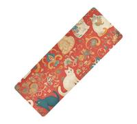 Boho Style Red Cats stampato tappetino yoga gomma naturale antiscivolo, con tappetino da yoga tapete para ejercicio 180,3 x 66 cm per le donne