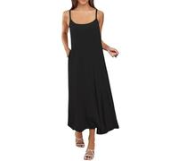 Boho Summer Dress for Women Square Neck Strappy Summer Dresses Elegant Spaghetti Strap Plain Maxi Dress Bohemian Flowy Long Dresses with Pockets for Beach Holiday Vacation