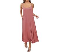 Boho Summer Dress for Women Square Neck Strappy Summer Dresses Elegant Spaghetti Strap Plain Maxi Dress Bohemian Flowy Long Dresses with Pockets for Beach Holiday Vacation