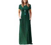 Boho Summer Dresses 2025, Short Sleeve Maxi Dress with Pockets, Plus Size Dresses for Curvy Women (Dark Green,L)