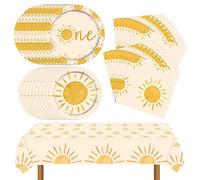 Boho Sun Party Supplies - Set da tavola con piatti di carta per compleanno, tovaglioli, tovaglia per il primo sole, decorazioni per feste di compleanno, 20 pezzi