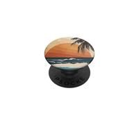 Boho Sun Sunset Tropical Palm Tree On The Beach Waves Sand PopSockets PopGrip Adesivo