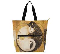 Boho Tai Chi bianco e nero gatti libro borsa arte tote bag per ragazzi ragazze adulti robusta borsa per la spesa riutilizzabile con cerniera per la scuola lavoro viaggi