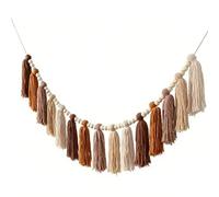 Boho Tassel Garland Soft Decorative Banner with 15 Tassels Wood Beads