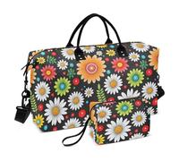 Boho Trendy Daisy Floreale Bianco Nero Decorativo Carry On Weekend Bag Gym Carry on Borse Duffel con Cinghia Regolabile per Escursionismo 2 Pz Set Bolsa de Mano para ropa de