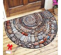 Boho Vintage Half Round Door Mat,Semicircular Absorbent Non Slip Soft Floor Carpet,Indoor Outdoor Semi Circle Entrance Rug for Kitchen Patio Front Door Mat Decor